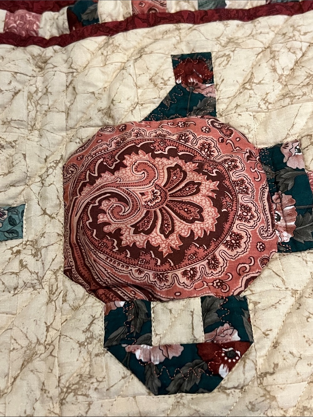 Vintage Handmade Floral Patchwork Quilted Throw - Rose and Cream-NWOT - Picture 5 of 8